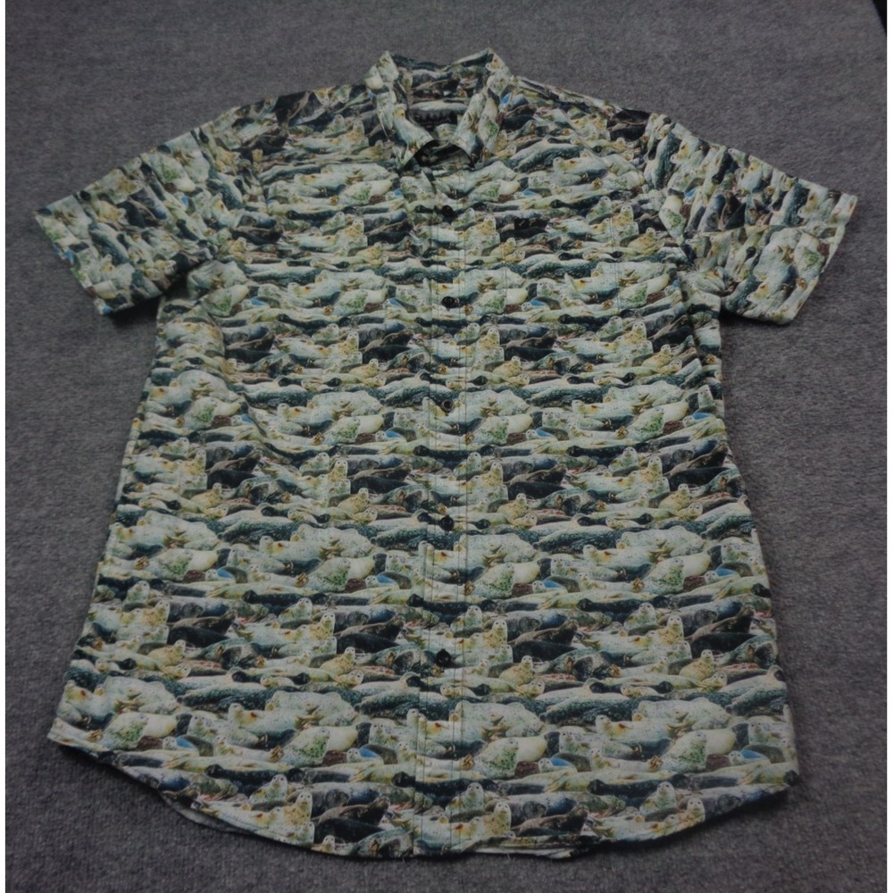 Pladra‎ Shirt Mens XL All Over Sea Lion Print Short Sleeve Button Down